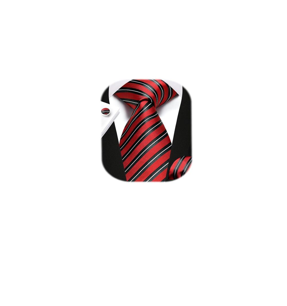 6948 Ties Red White Stripe Ties Silk Woven Neckties Pocket Square Cufflink